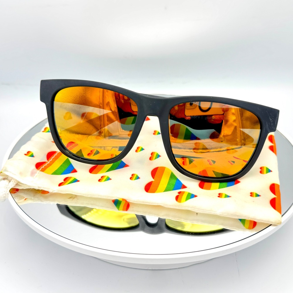 Goodr OG Mirrored Sunglasses Beelzebubs Bourbon Burpees Black Orange Polarized